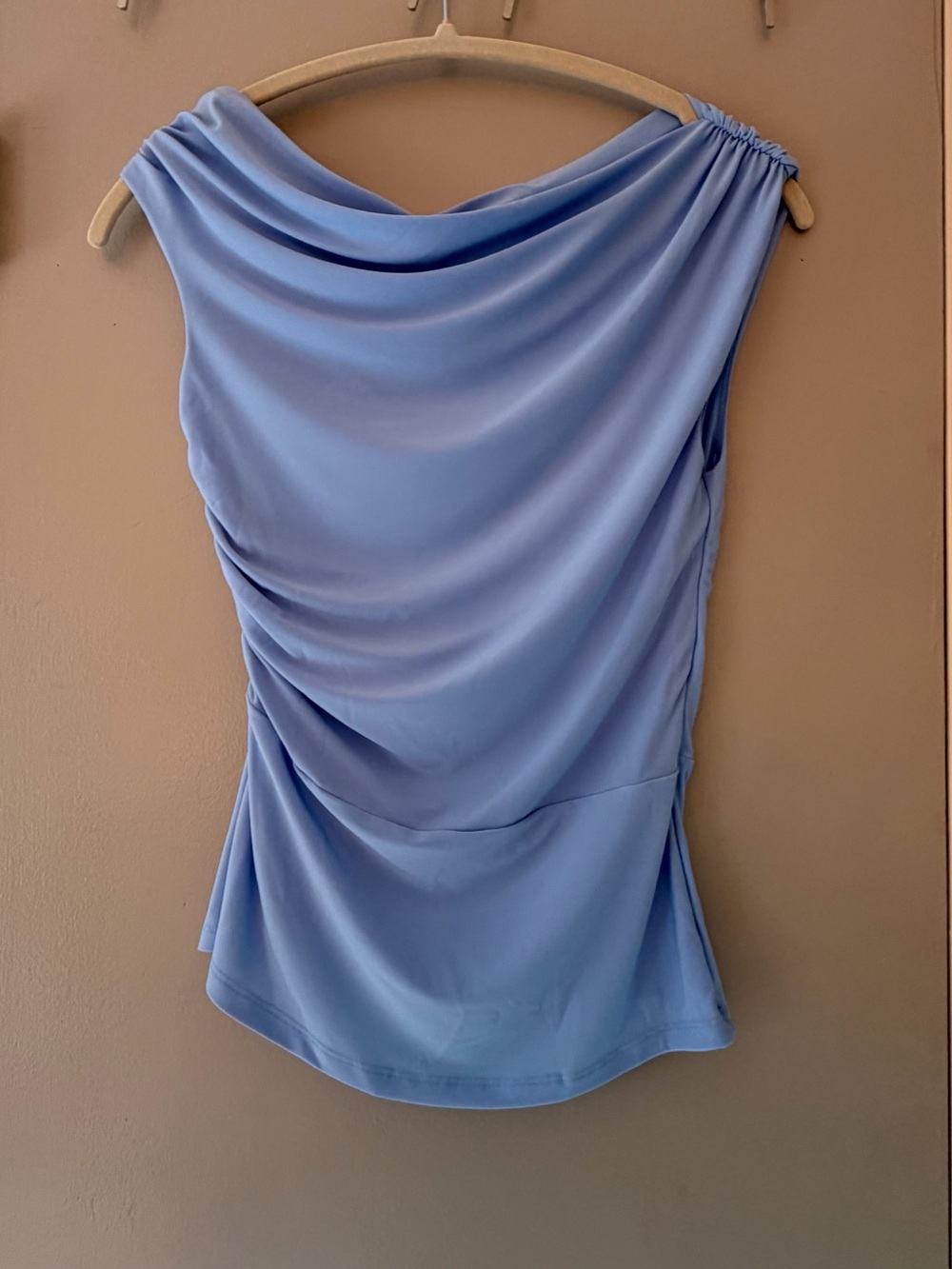 Babaton Light Blue Draped One-Shoulder Camisole